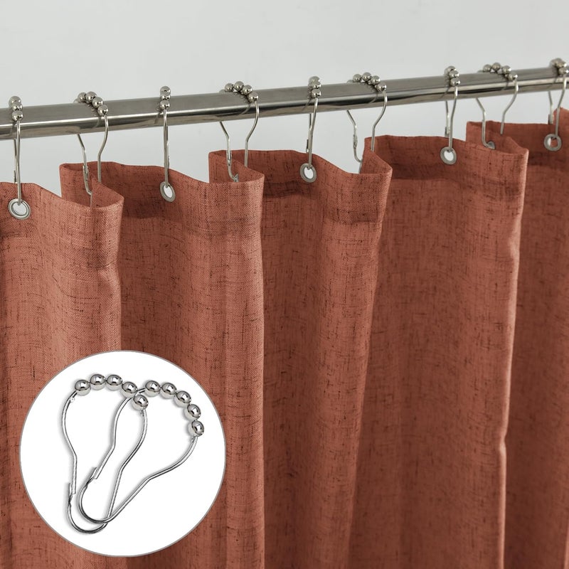 KOUFALL Rust Shower Curtain for Bathroom,Fabric Linen Boho Southwest Aztec Shower Curtain Set with Hooks,Terra Cotta Copper Clay - Image 4